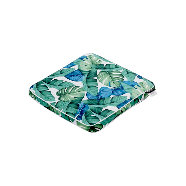 Mojo MJOC0115 Outdoor Leaf Square Chair Cushion – tropical leaf print weather-resistant seat pad for outdoor garden chairs