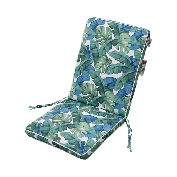 Mojo MJOC0116 Leaf Outdoor Mid Back Chair Cushion – tropical leaf print UV-resistant cushion for outdoor dining and garden chairs