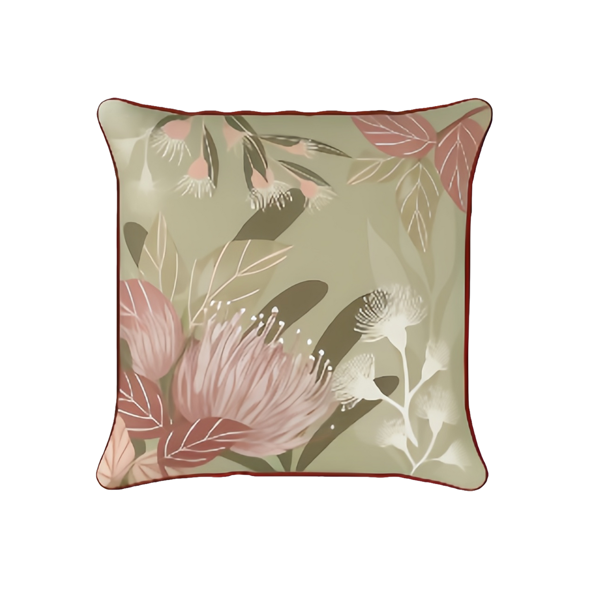 Mojo MJOC0386 45cm Botanical Olive Cushion Cover with Pipe – lush botanical print piped olive outdoor cushion cover