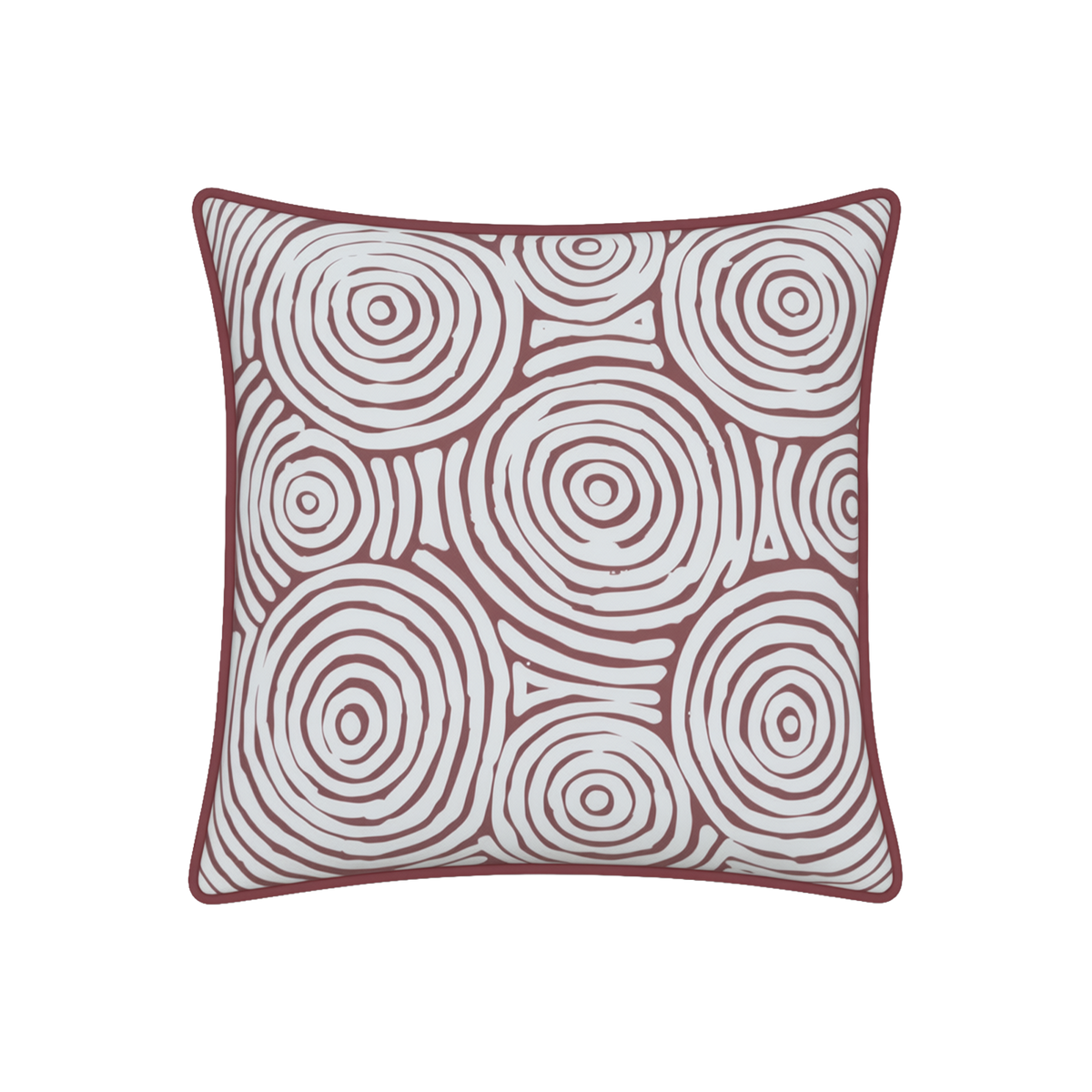 Mojo MJOC0389 45cm Warlu Terracotta Circles Cushion Cover with Pipe – Indigenous-inspired terracotta circles piped outdoor cushion cover