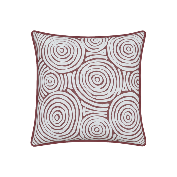 Mojo MJOC0389 45cm Warlu Terracotta Circles Cushion Cover with Pipe – Indigenous-inspired terracotta circles piped outdoor cushion cover