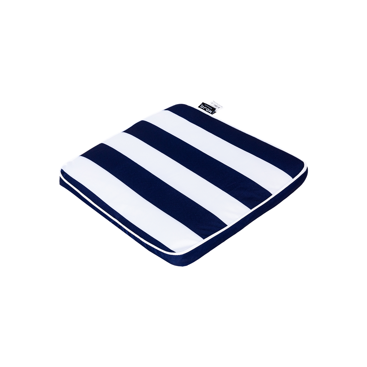 Mojo MJOC0404 Cabana Stripe Navy Outdoor Square Chair Cushion – weather-resistant navy striped seat pad for outdoor garden chairs