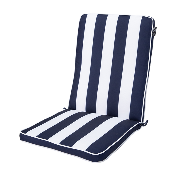 Mojo MJOC0405 Cabana Stripe Navy Mid Back Outdoor Cushion – UV-resistant navy striped cushion for outdoor dining and garden chairs