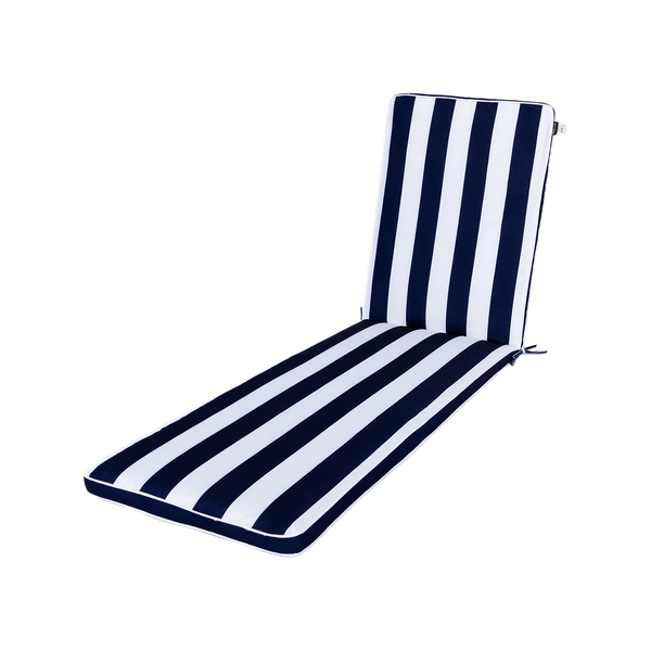 Mojo MJOC0407 Cabana Stripe Navy Outdoor Sunlounge Cushion – weather-resistant navy striped cushion for outdoor sun loungers