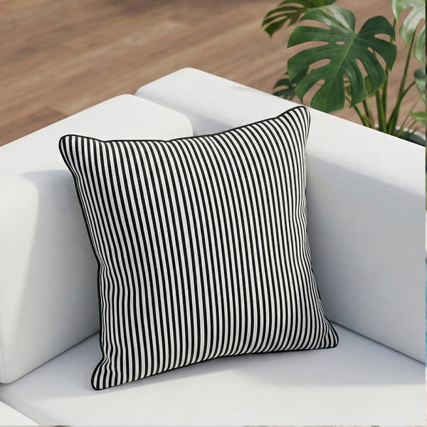 Mojo MJOC0369 45cm Black Pinstripe Cushion Cover with Pipe – timeless piped black pinstripe outdoor cushion cover