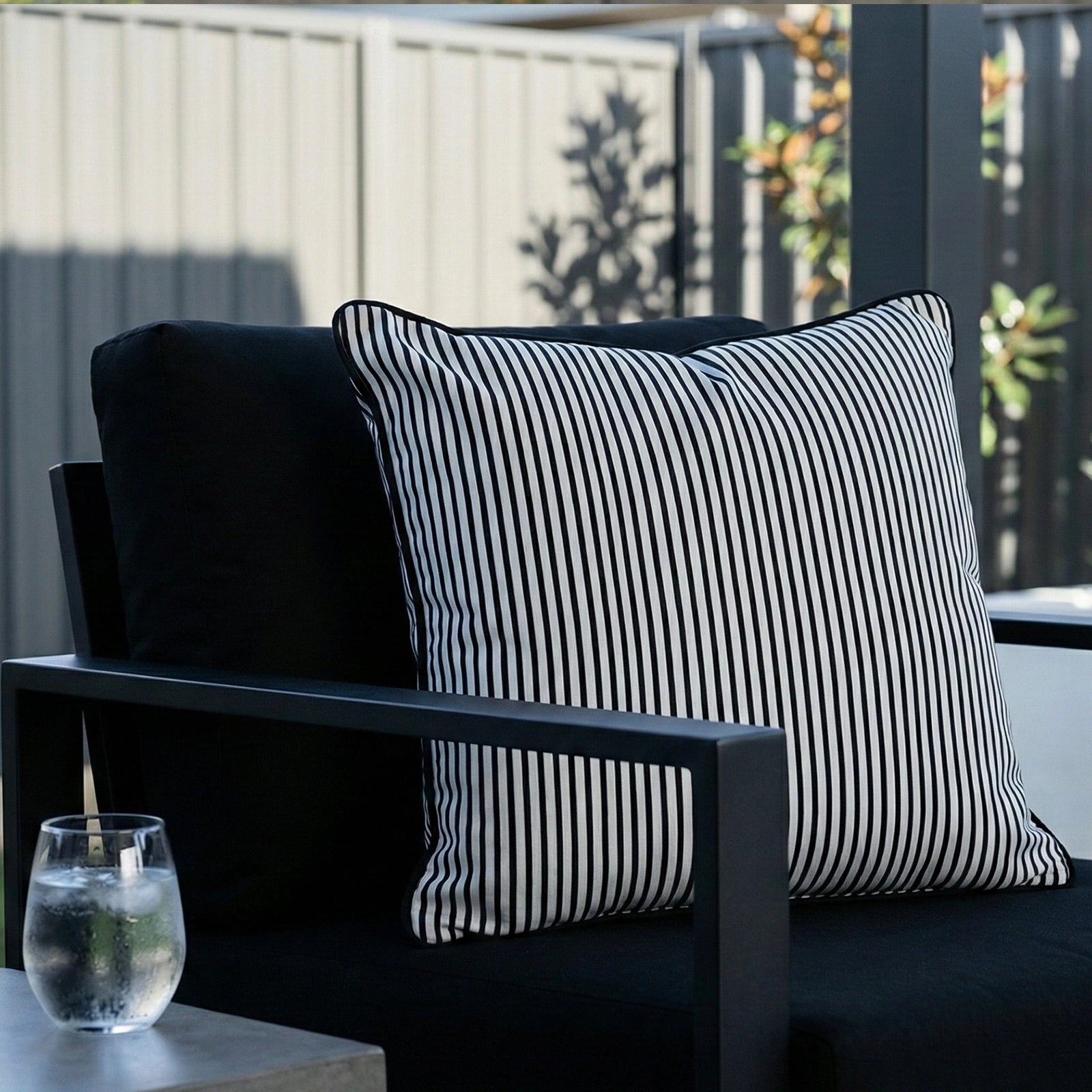 Mojo 45cm Black Pinstripe Cushion Cover with Pipe