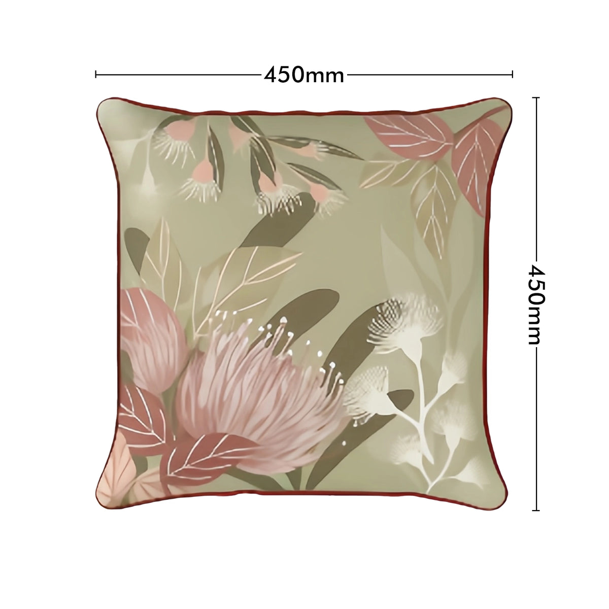 Mojo MJOC0386 45cm Botanical Olive Cushion Cover with Pipe – lush botanical print piped olive outdoor cushion cover