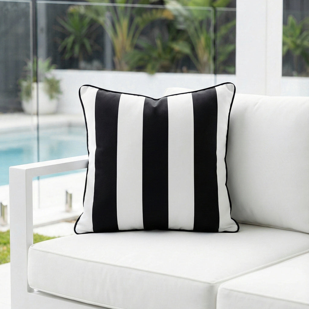 Mojo 45cm Cabana Stripe Black Cushion Cover with Pipe