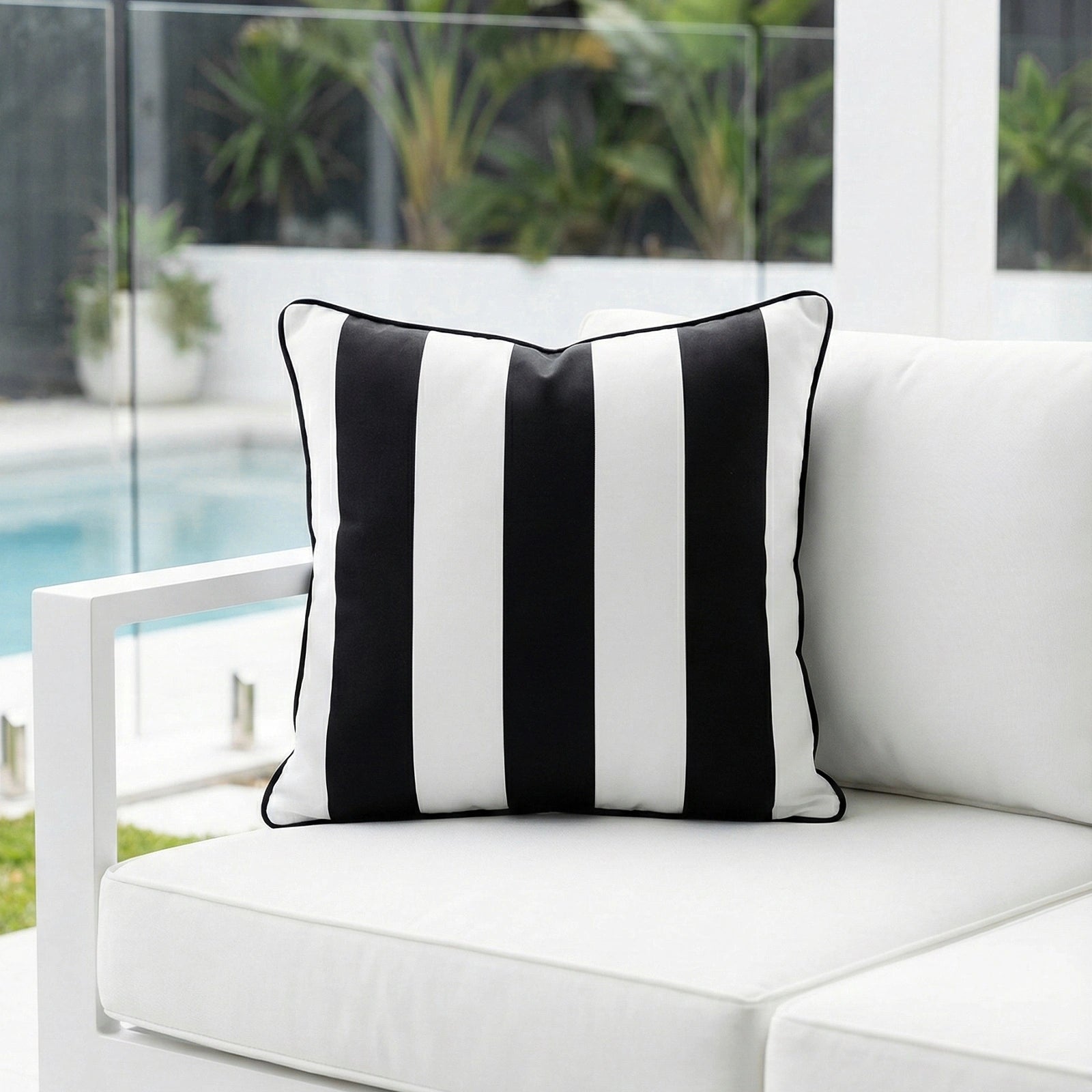 Mojo 45cm Cabana Stripe Black Cushion Cover with Pipe