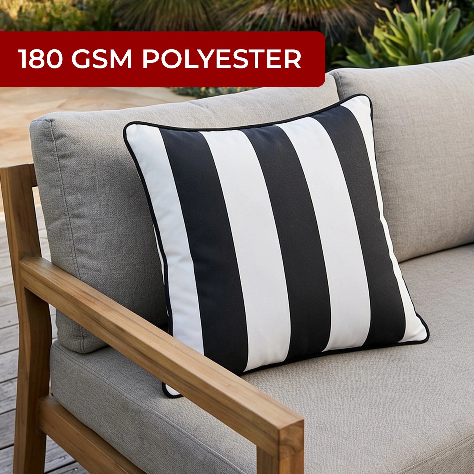 Mojo 45cm Cabana Stripe Black Cushion Cover with Pipe