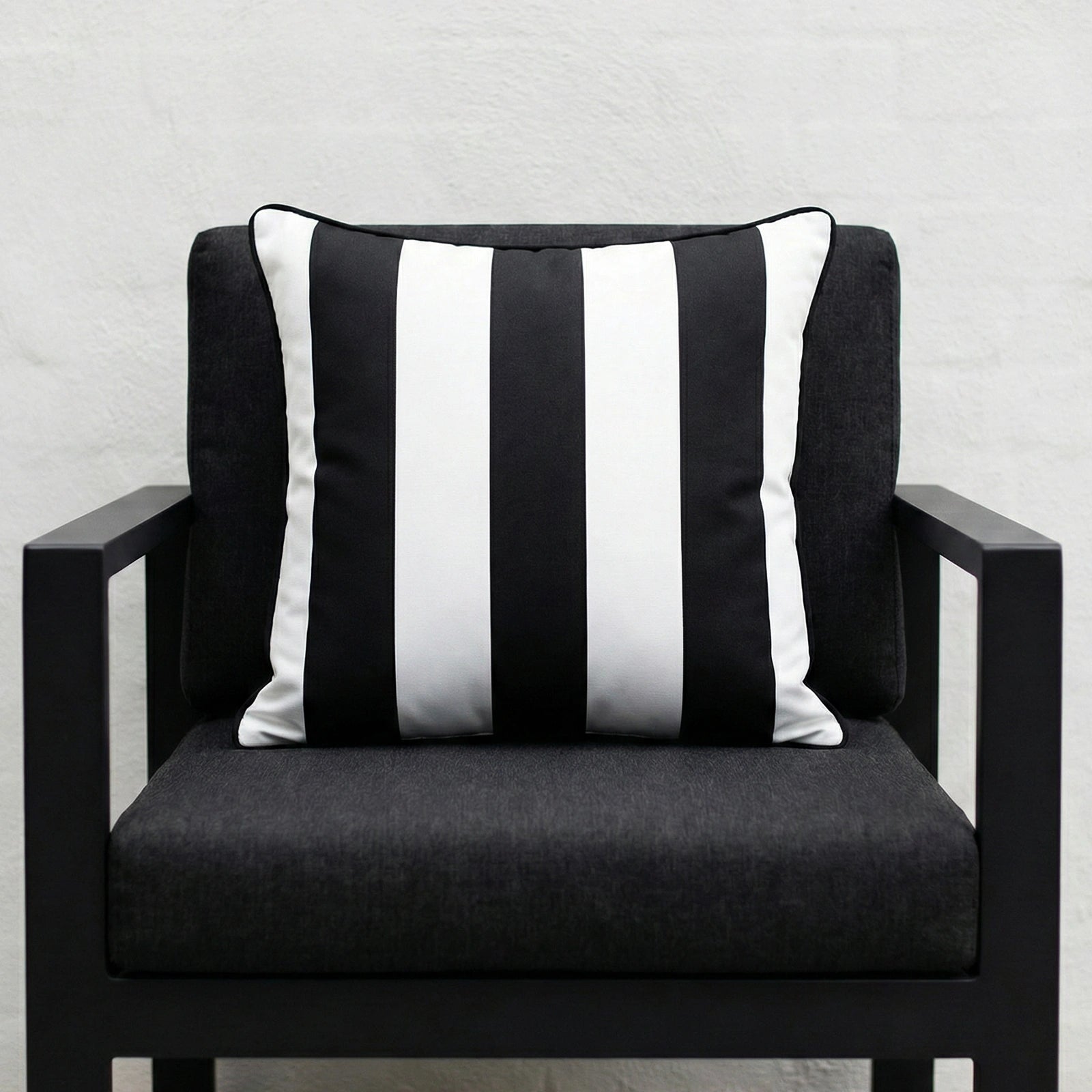 Mojo 45cm Cabana Stripe Black Cushion Cover with Pipe