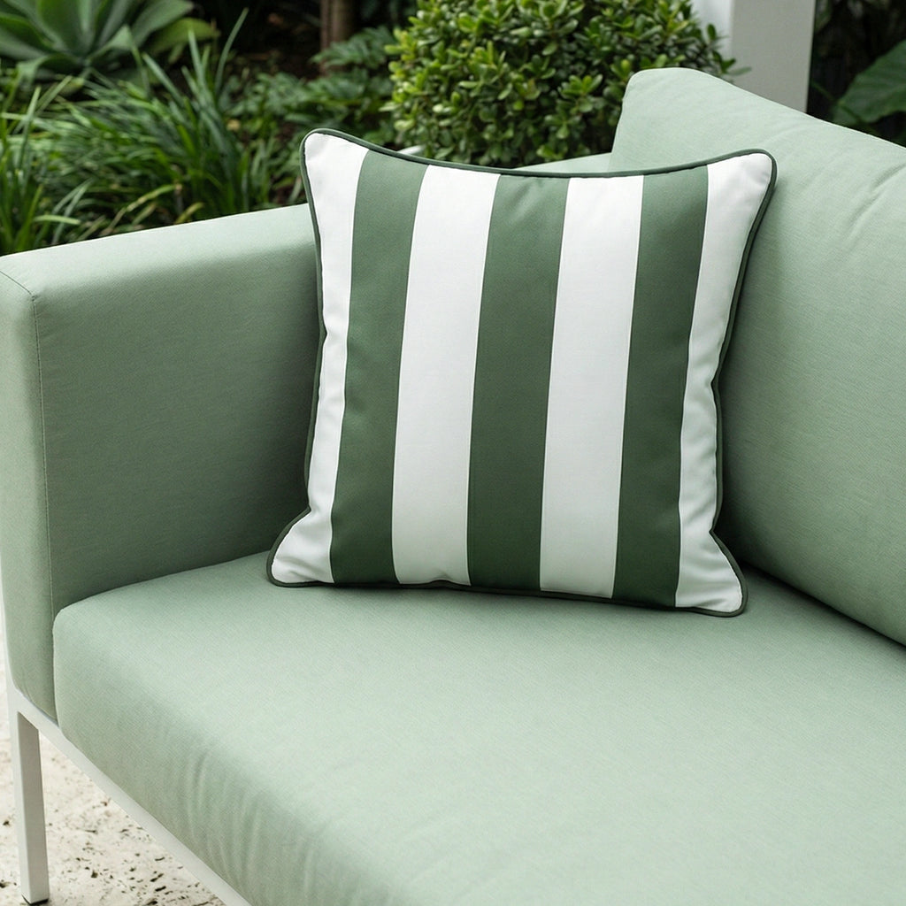 Mojo 45cm Cabana Stripe Green Cushion Cover with Pipe