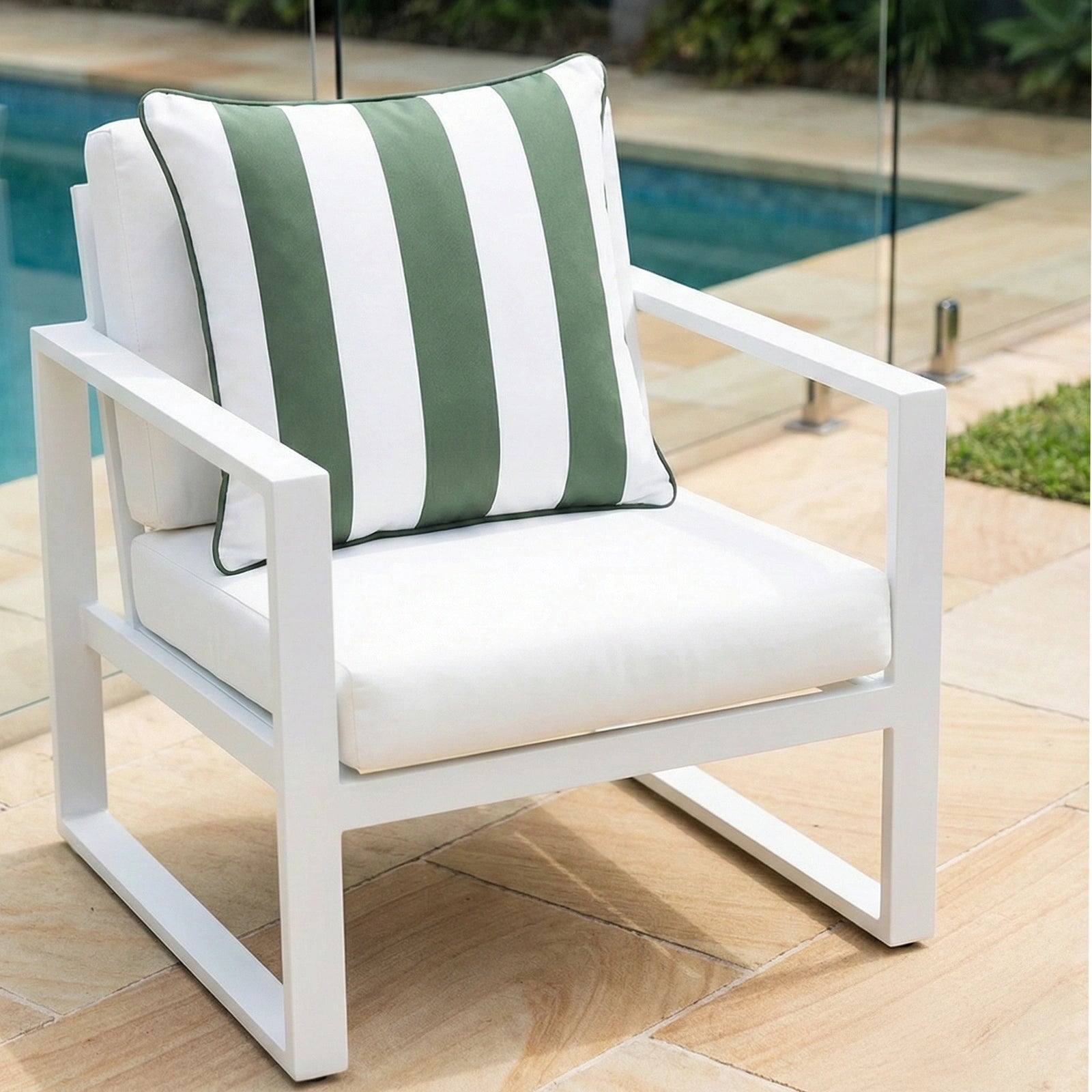 Mojo 45cm Cabana Stripe Green Cushion Cover with Pipe