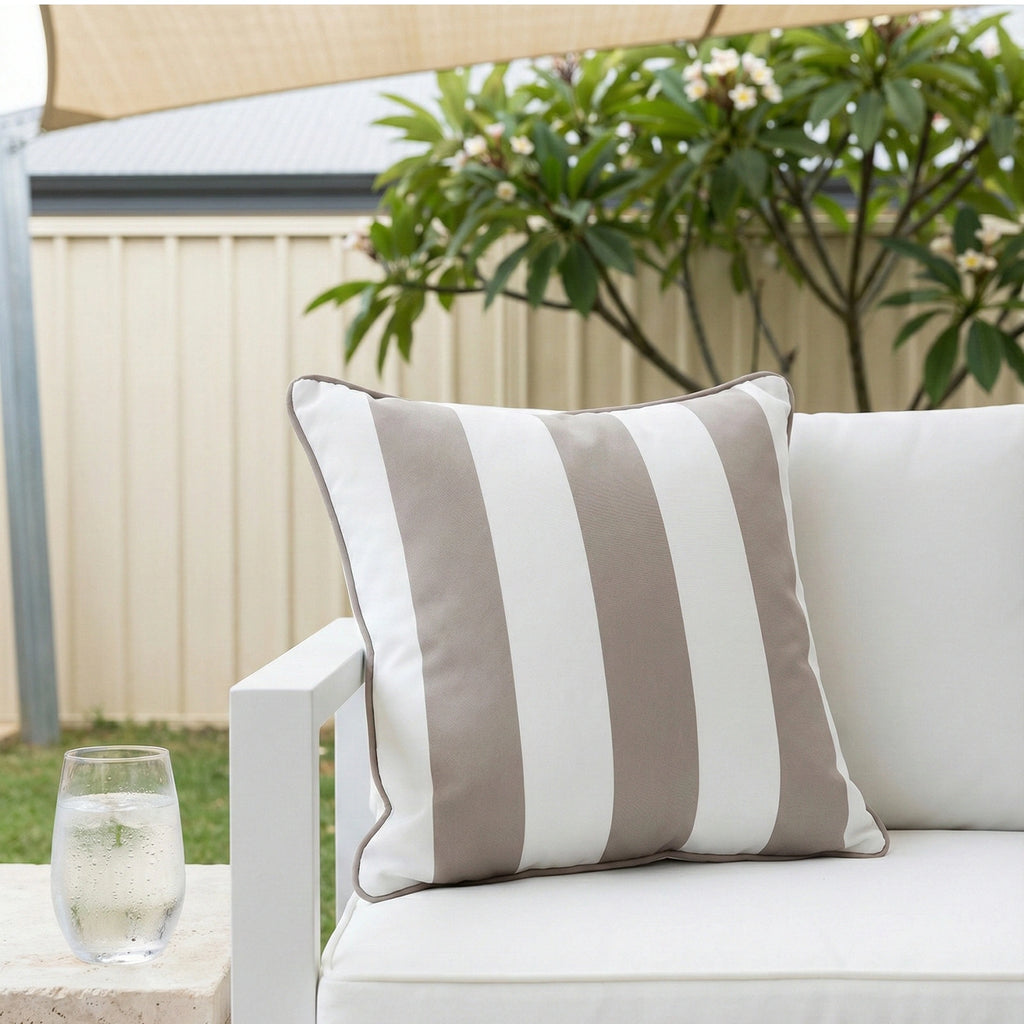 Mojo 45cm Cabana Stripe Grey Cushion Cover with Pipe