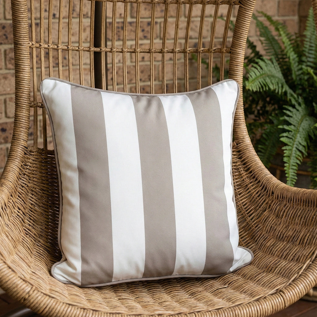 Mojo 45cm Cabana Stripe Grey Cushion Cover with Pipe