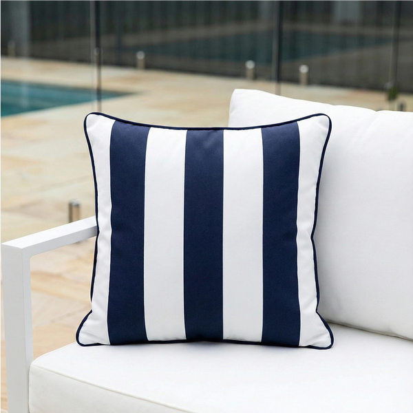 Mojo 45cm Cabana Stripe Navy Cushion Cover with Pipe