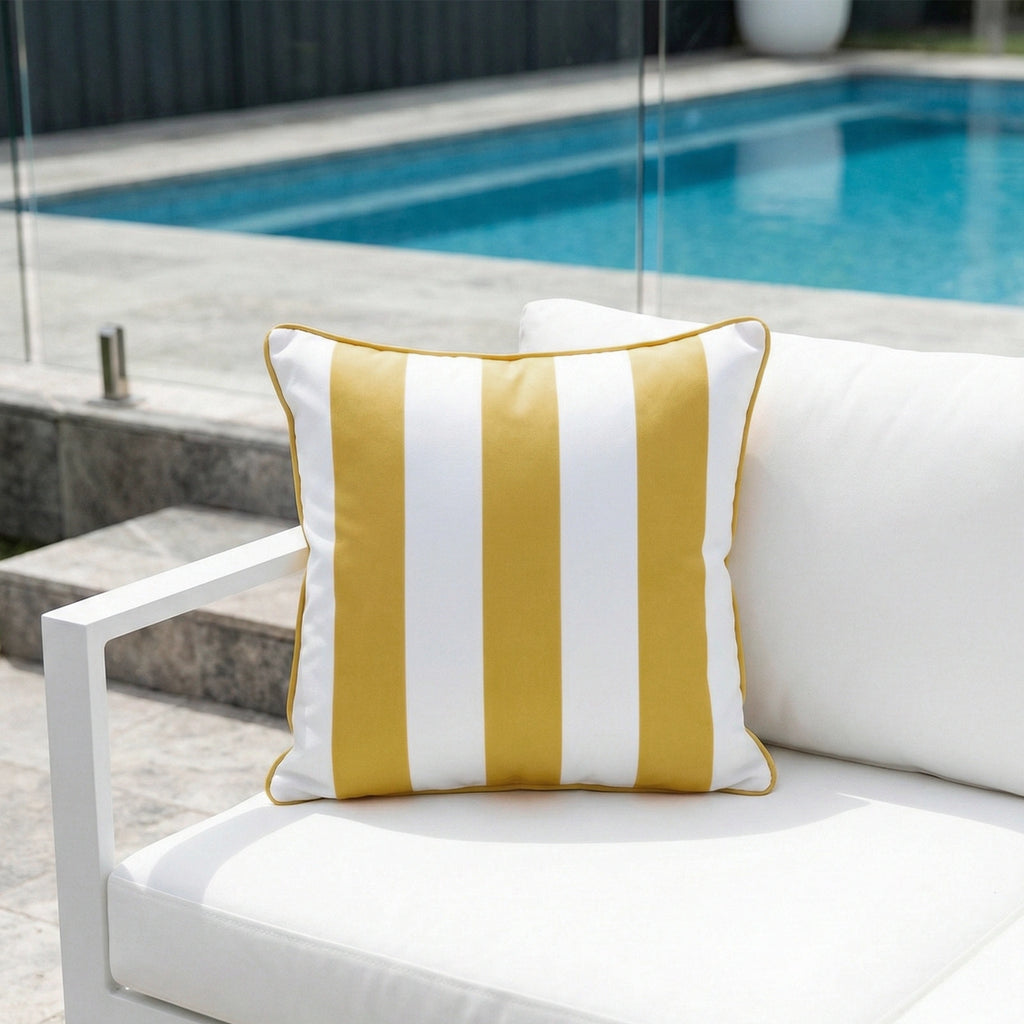 Mojo 45cm Cabana Stripe Yellow Cushion Cover with Pipe