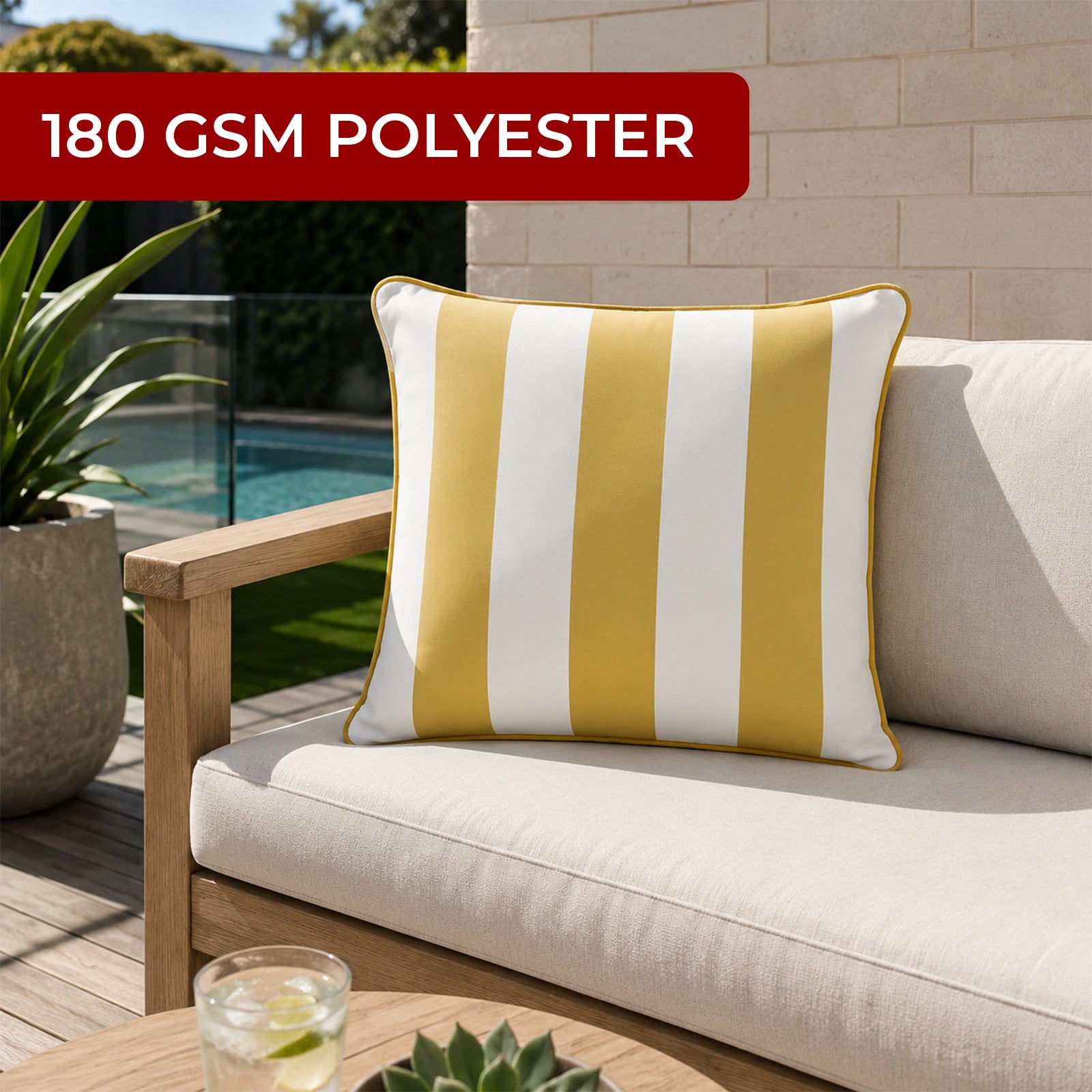 Mojo 45cm Cabana Stripe Yellow Cushion Cover with Pipe