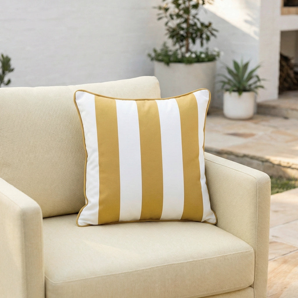 Mojo 45cm Cabana Stripe Yellow Cushion Cover with Pipe