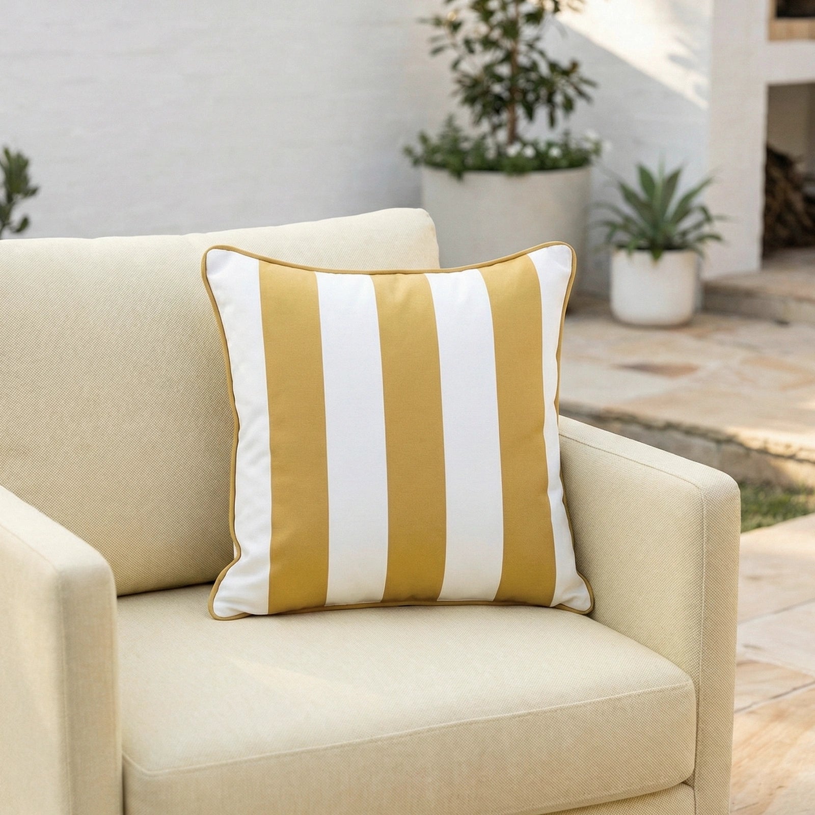 Mojo 45cm Cabana Stripe Yellow Cushion Cover with Pipe