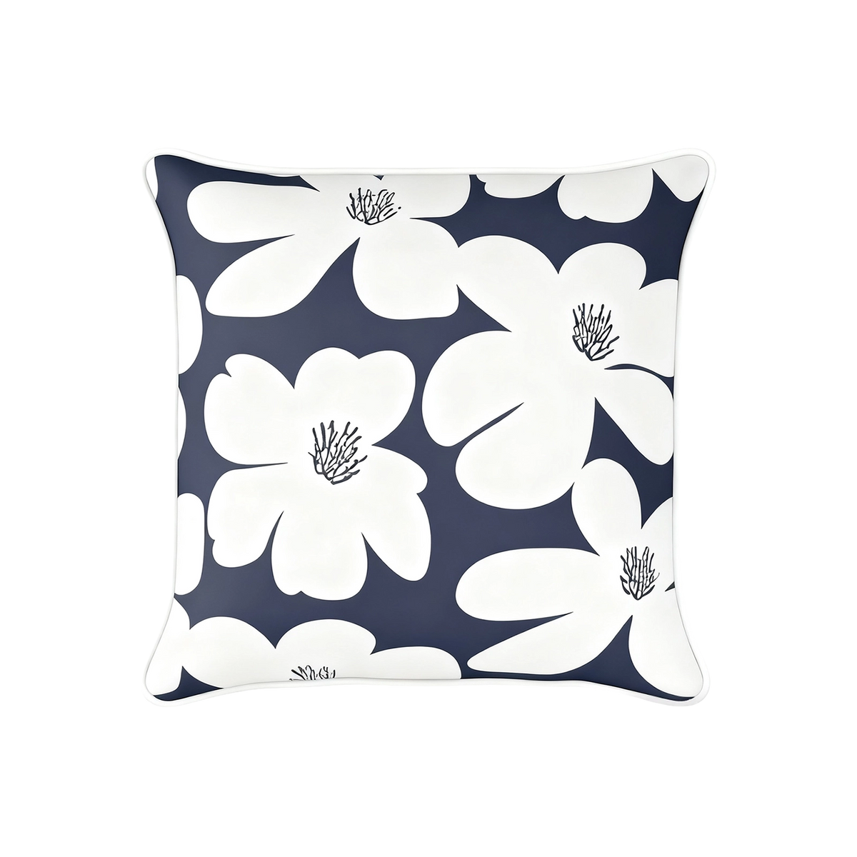 Mojo MJOC0387 45cm Floral Navy Cushion Cover with Pipe – elegant floral print piped navy outdoor cushion cover