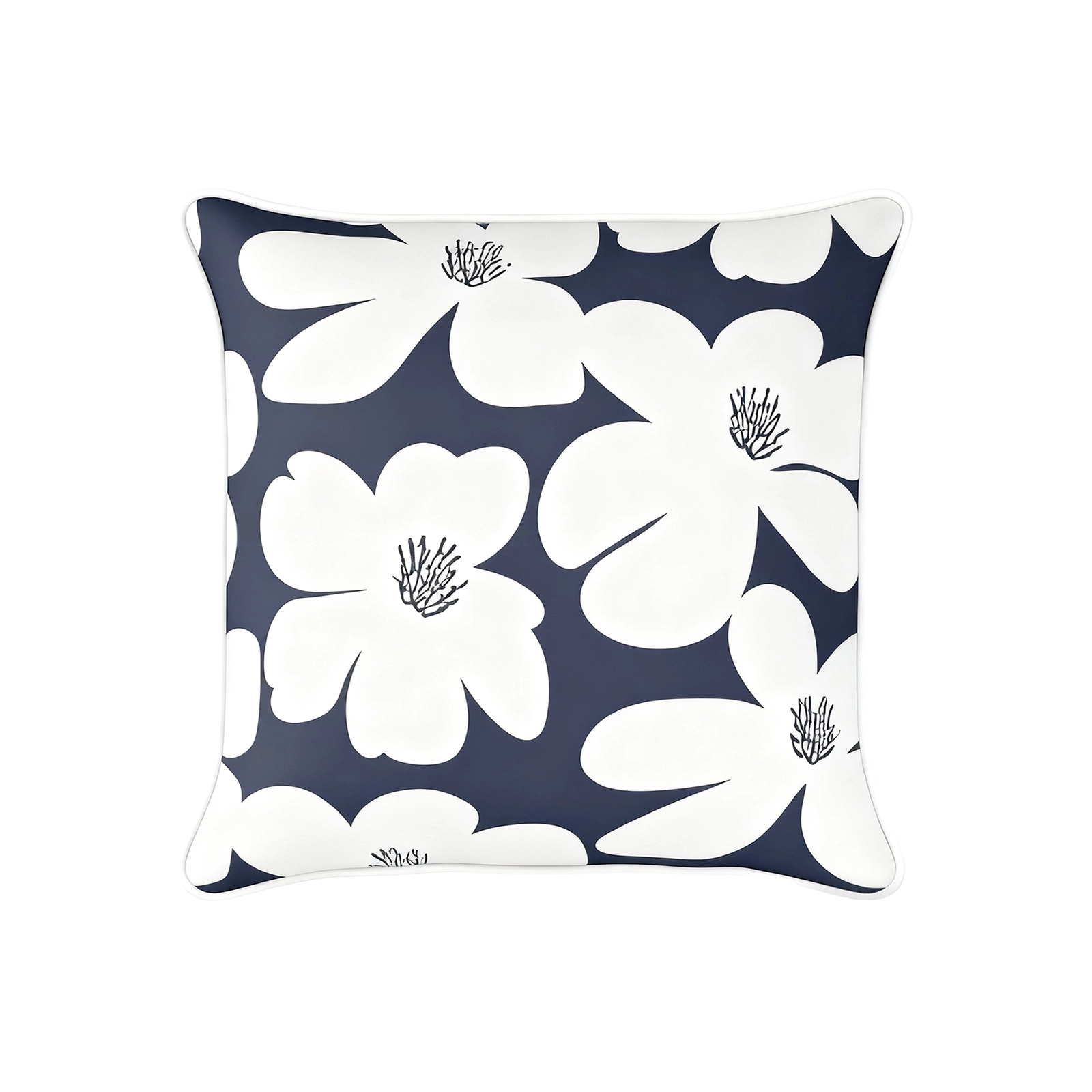 Mojo MJOC0387 45cm Floral Navy Cushion Cover with Pipe – elegant floral print piped navy outdoor cushion cover