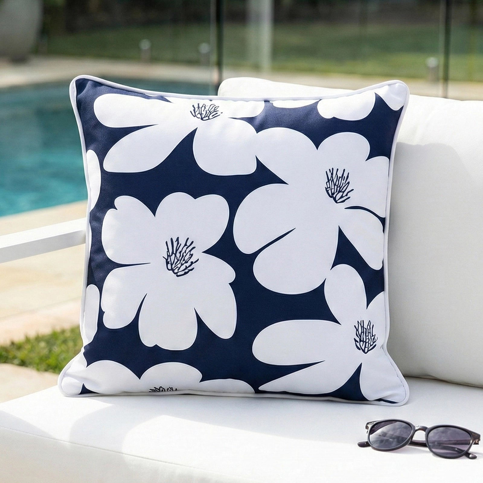 Mojo 45cm Floral Navy Cushion Cover with Pipe