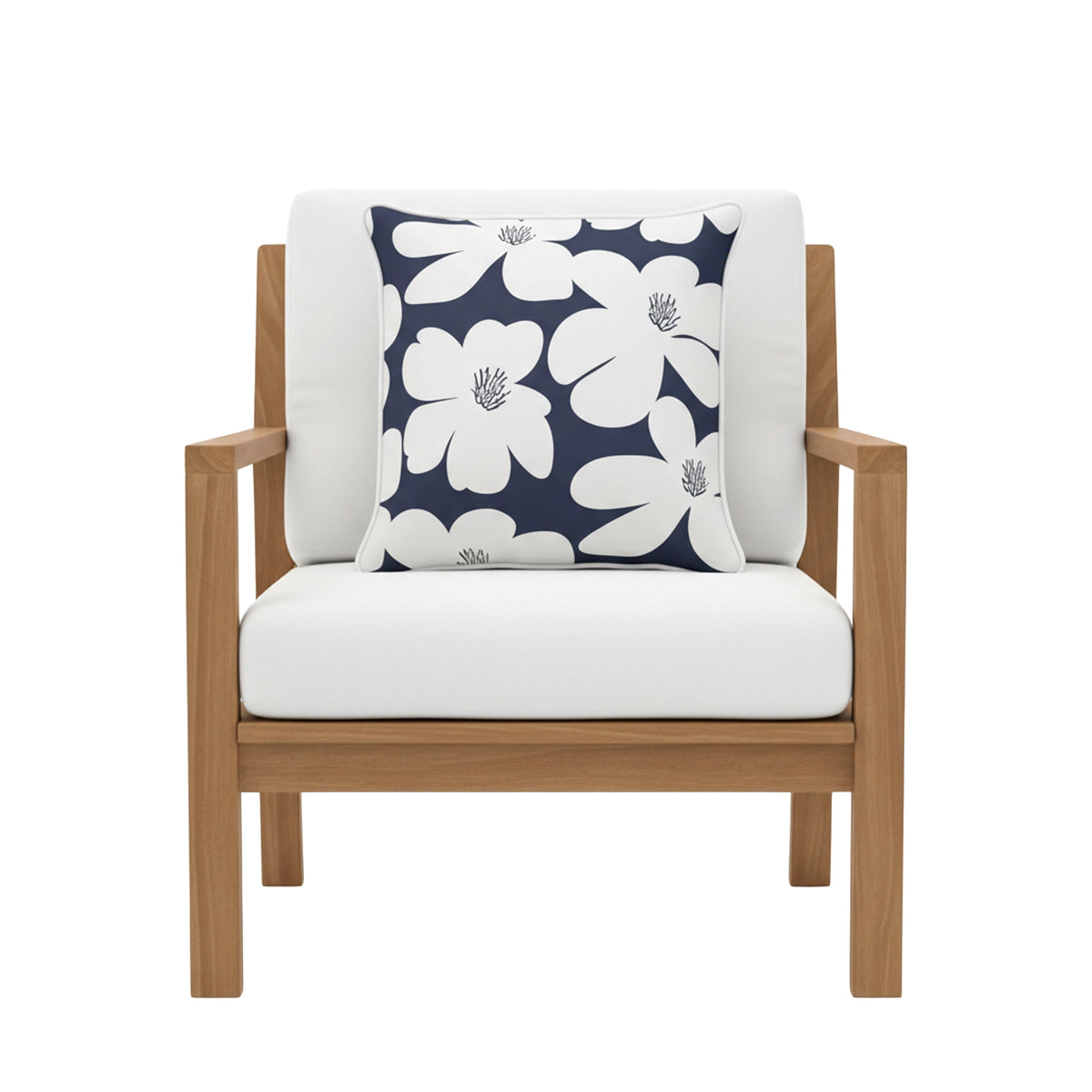 Mojo MJOC0387 45cm Floral Navy Cushion Cover with Pipe – elegant floral print piped navy outdoor cushion cover