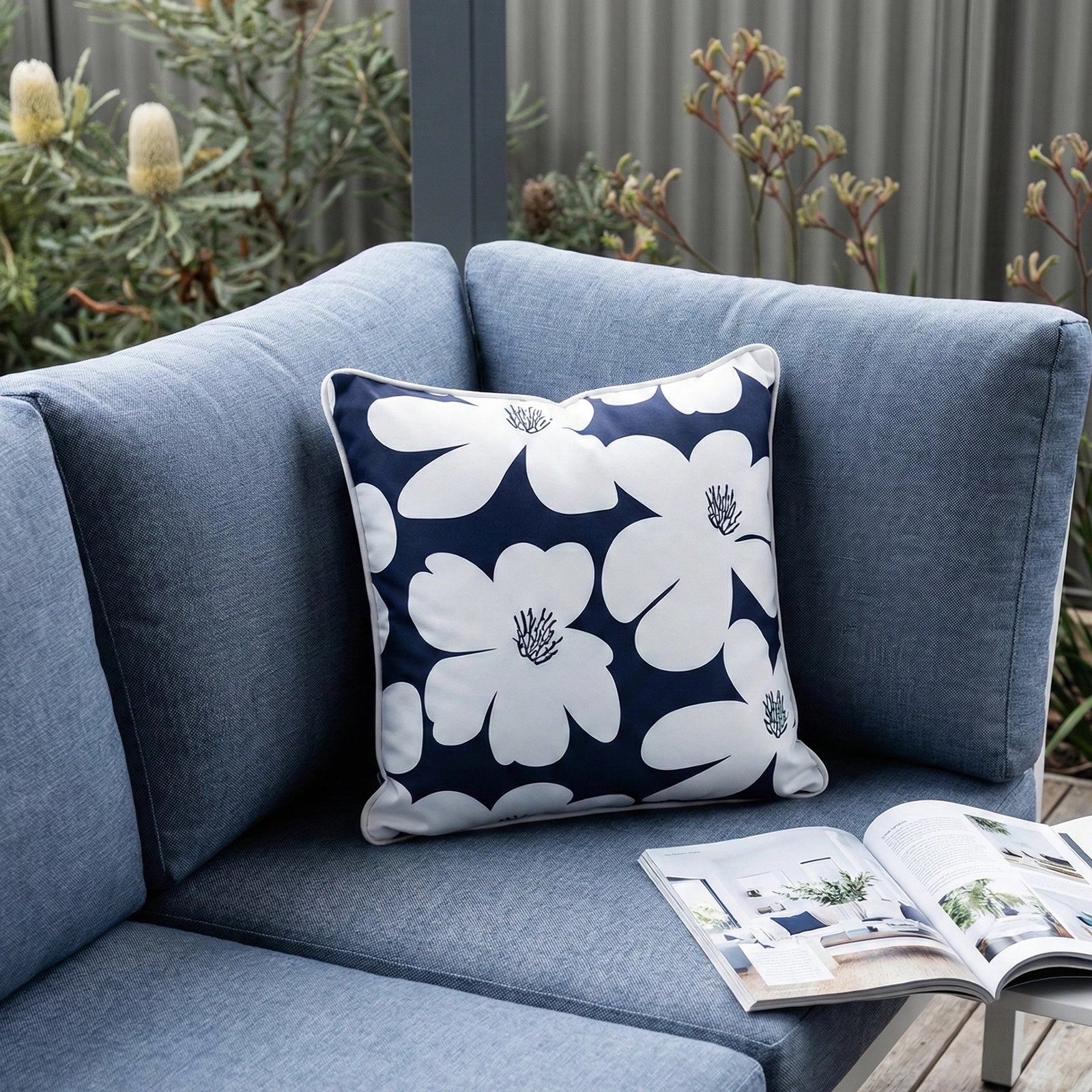 Mojo 45cm Floral Navy Cushion Cover with Pipe