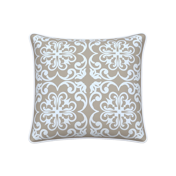 Mojo MJOC0356 45cm Moroccan Beige Cushion Cover with Pipe – piped edge beige Moroccan print outdoor cushion cover