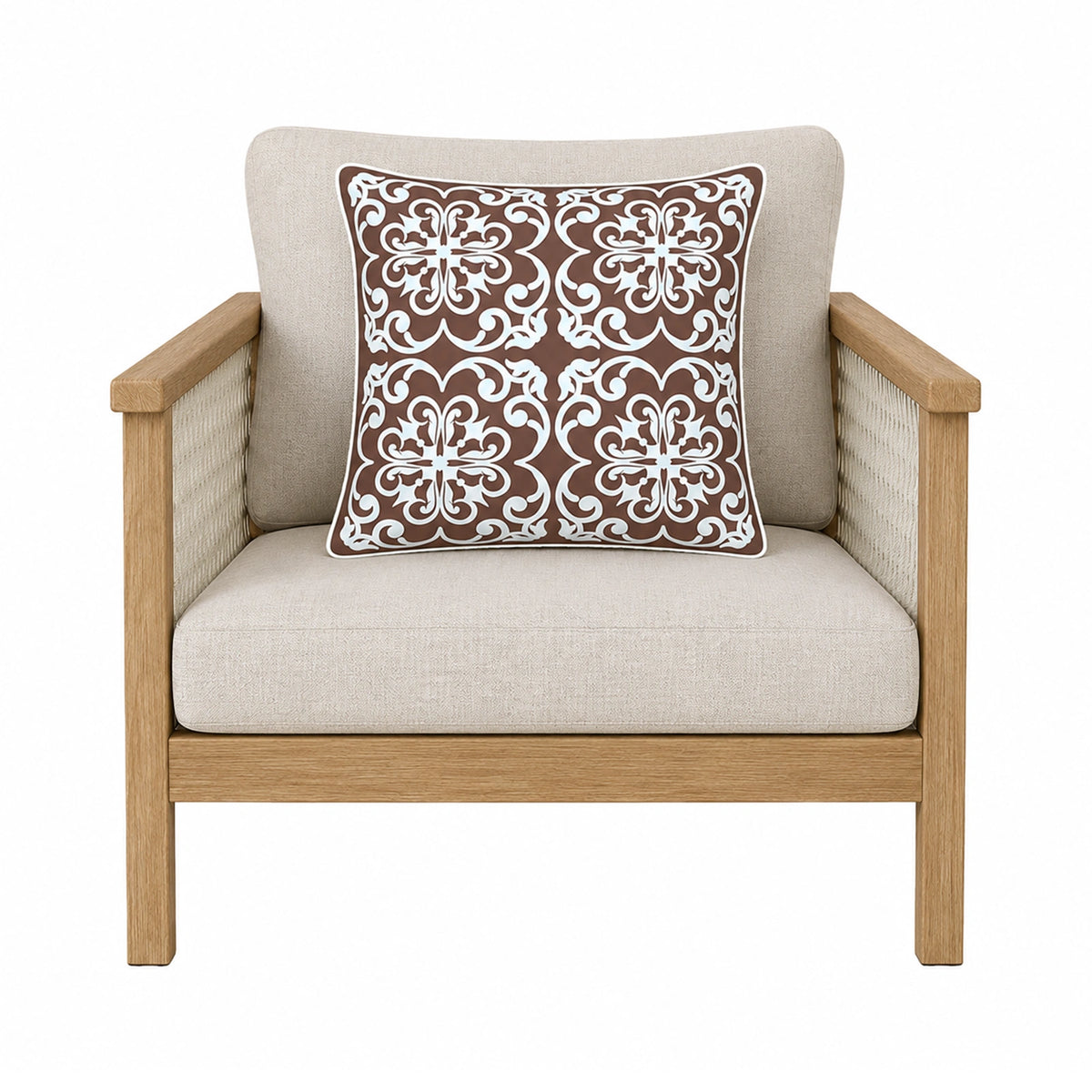 Mojo MJOC0358 45cm Moroccan Terracotta Cushion Cover with Pipe – piped terracotta Moroccan print outdoor cushion cover