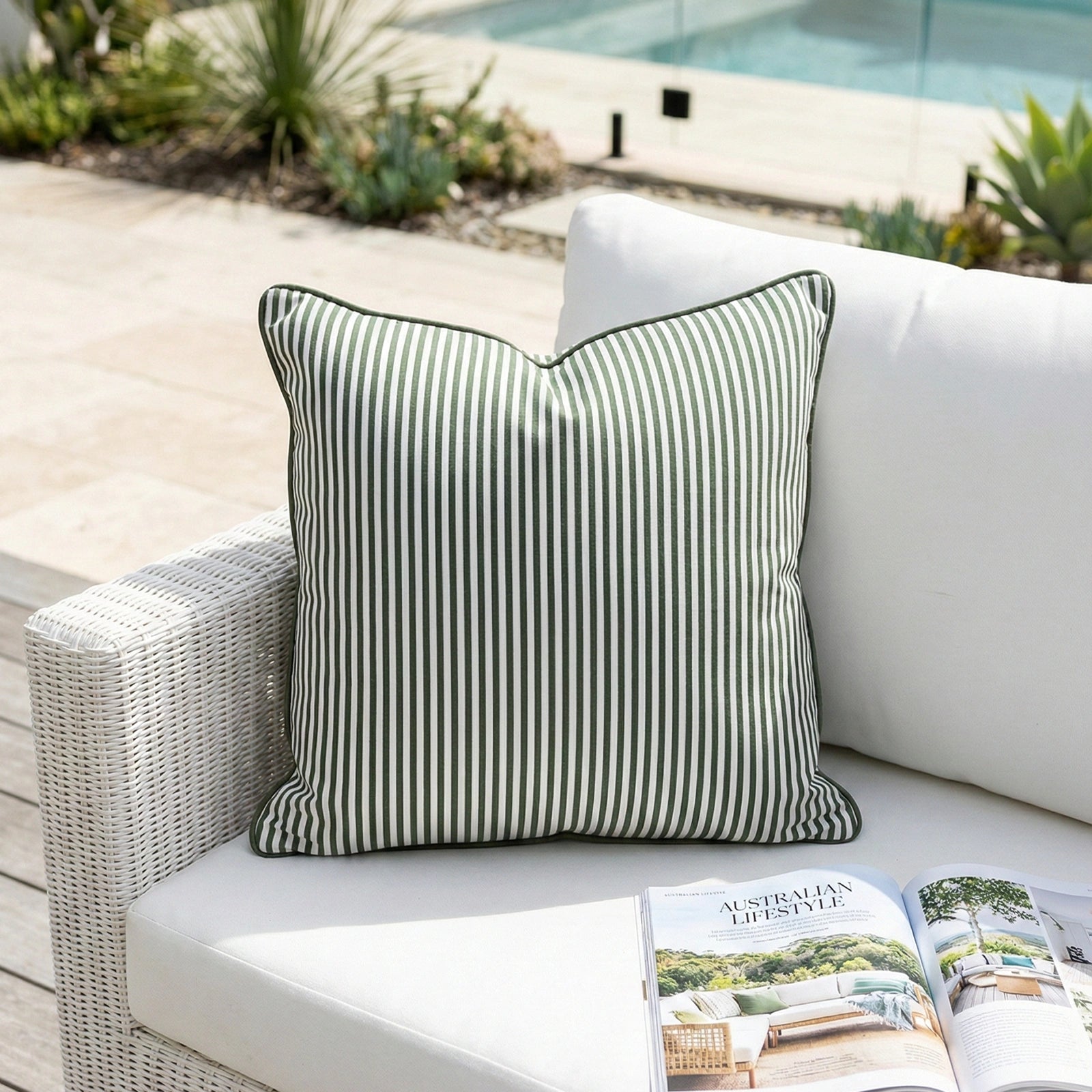 Mojo 45cm Pinstripe Green Cushion Cover with Pipe