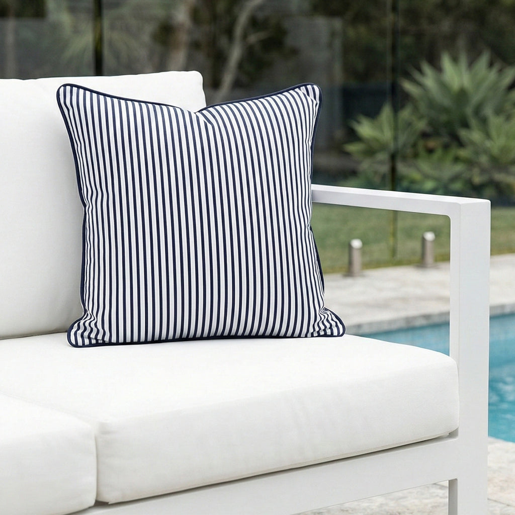 Mojo 45cm Pinstripe Navy Cushion Cover with Pipe