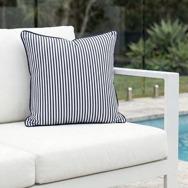 Mojo MJOC0368 45cm Pinstripe Navy Cushion Cover with Pipe – classic piped navy pinstripe outdoor cushion cover