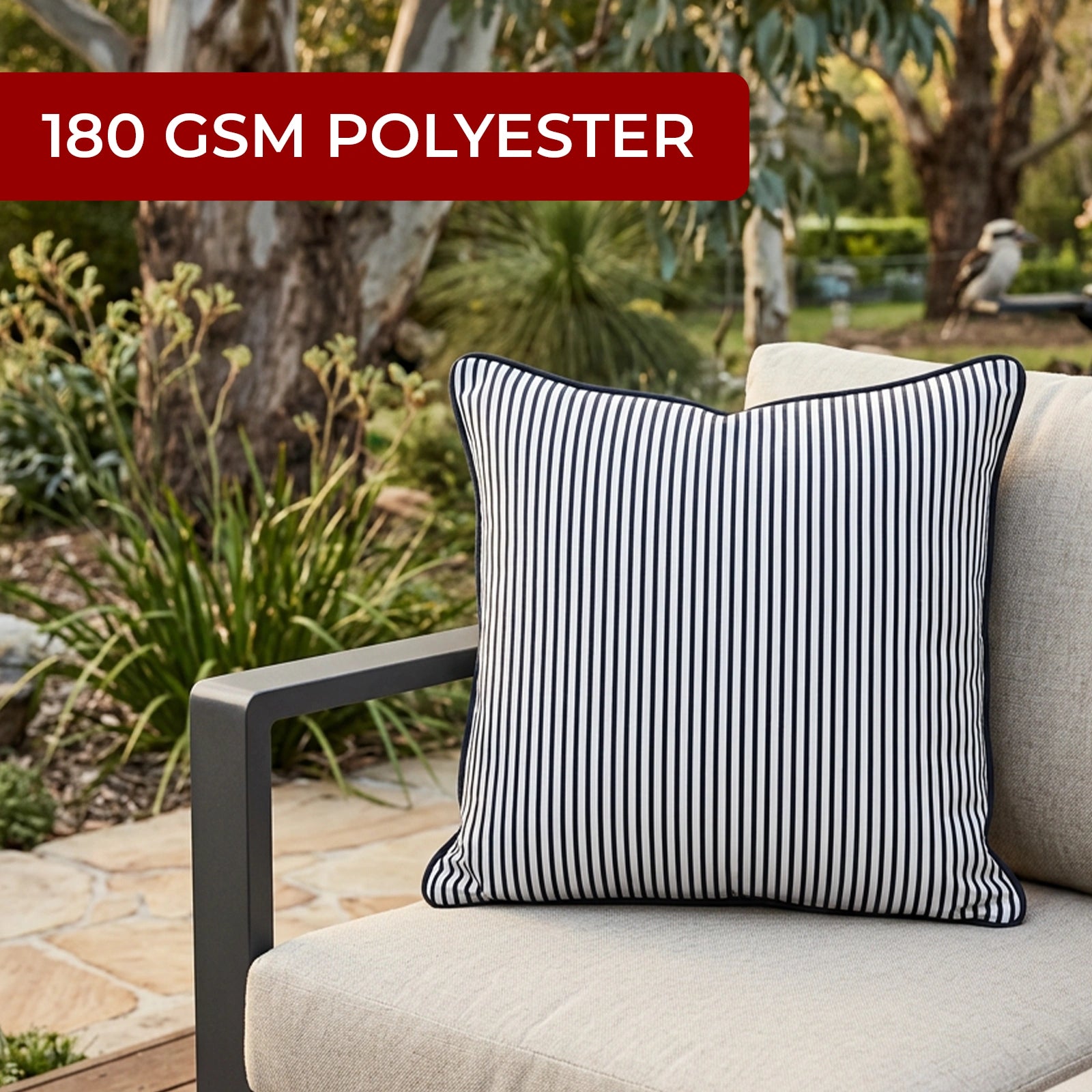Mojo 45cm Pinstripe Navy Cushion Cover with Pipe