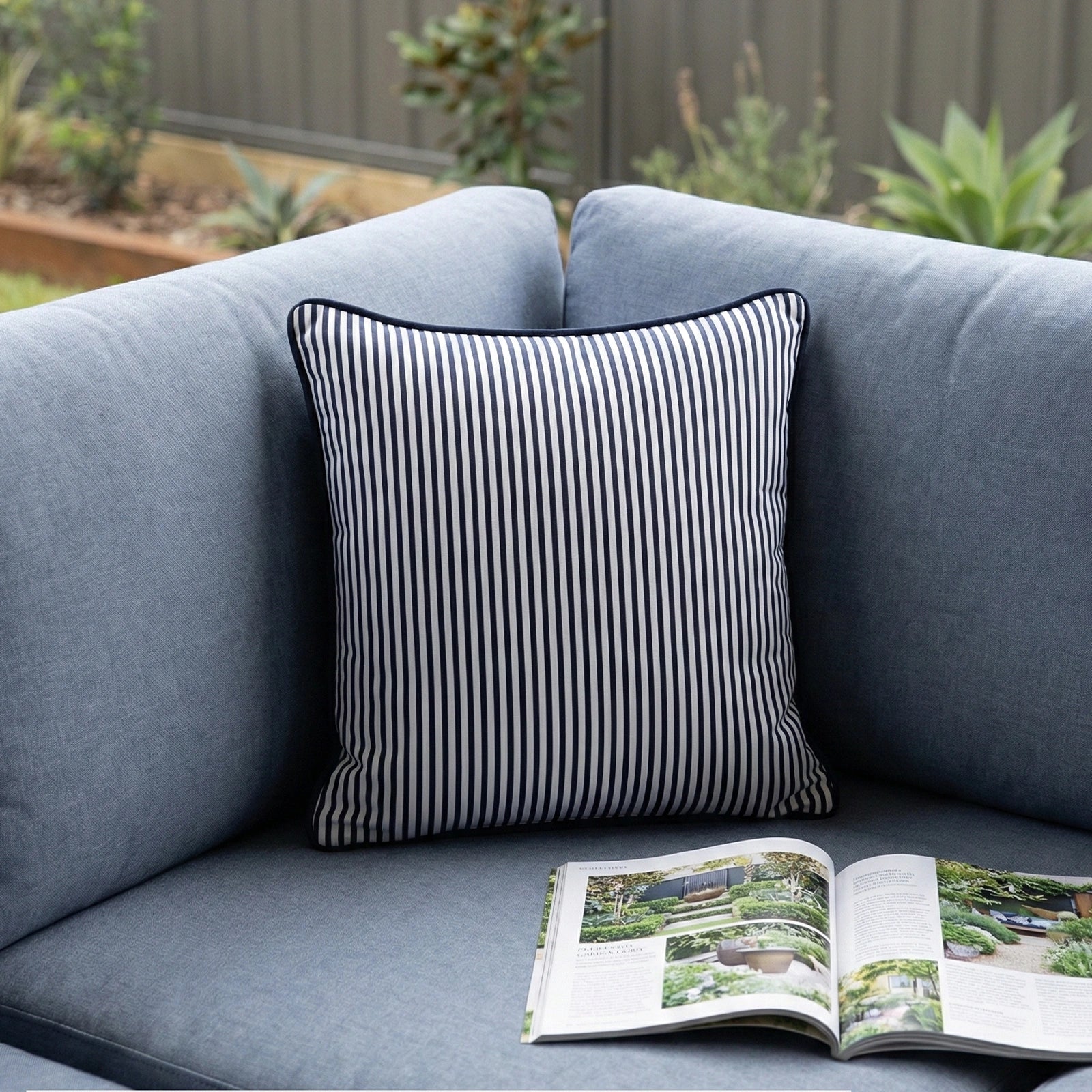 Mojo 45cm Pinstripe Navy Cushion Cover with Pipe