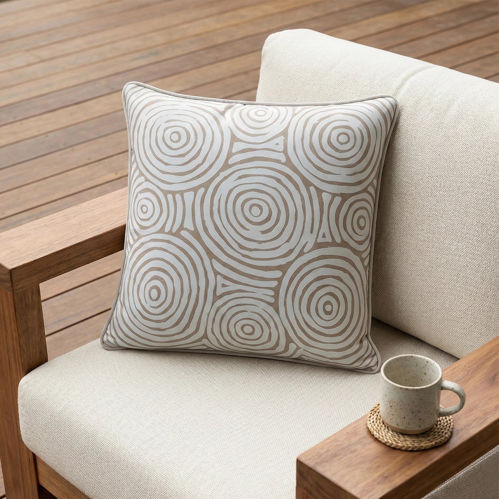 Mojo 45cm Warlu Beige Circles Cushion Cover with Pipe