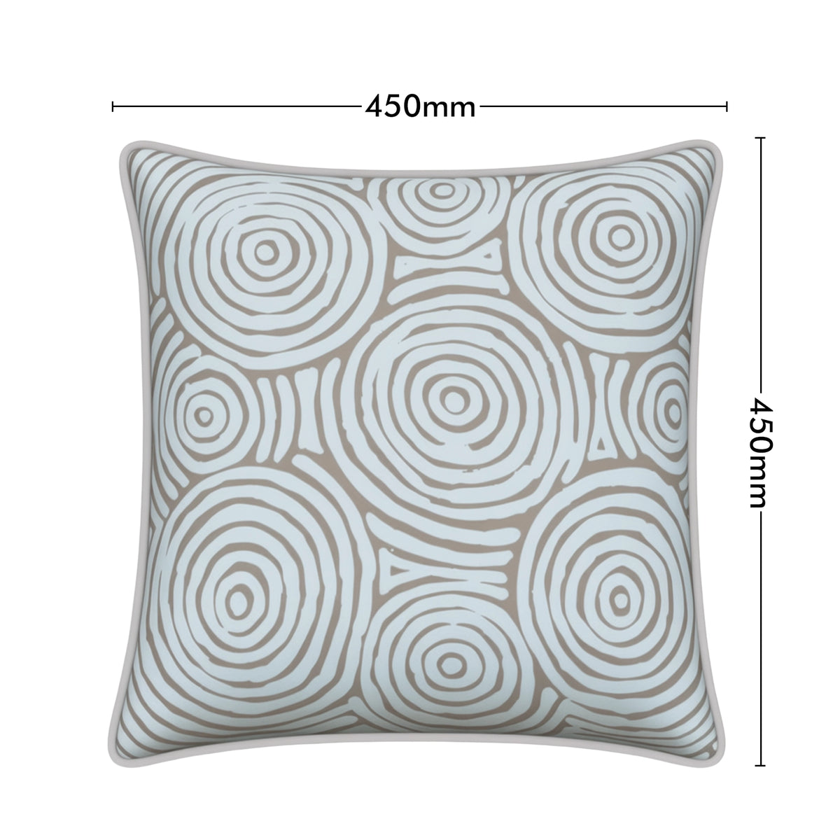 Mojo MJOC0388 45cm Warlu Beige Circles Cushion Cover with Pipe – Indigenous-inspired beige circles piped outdoor cushion cover