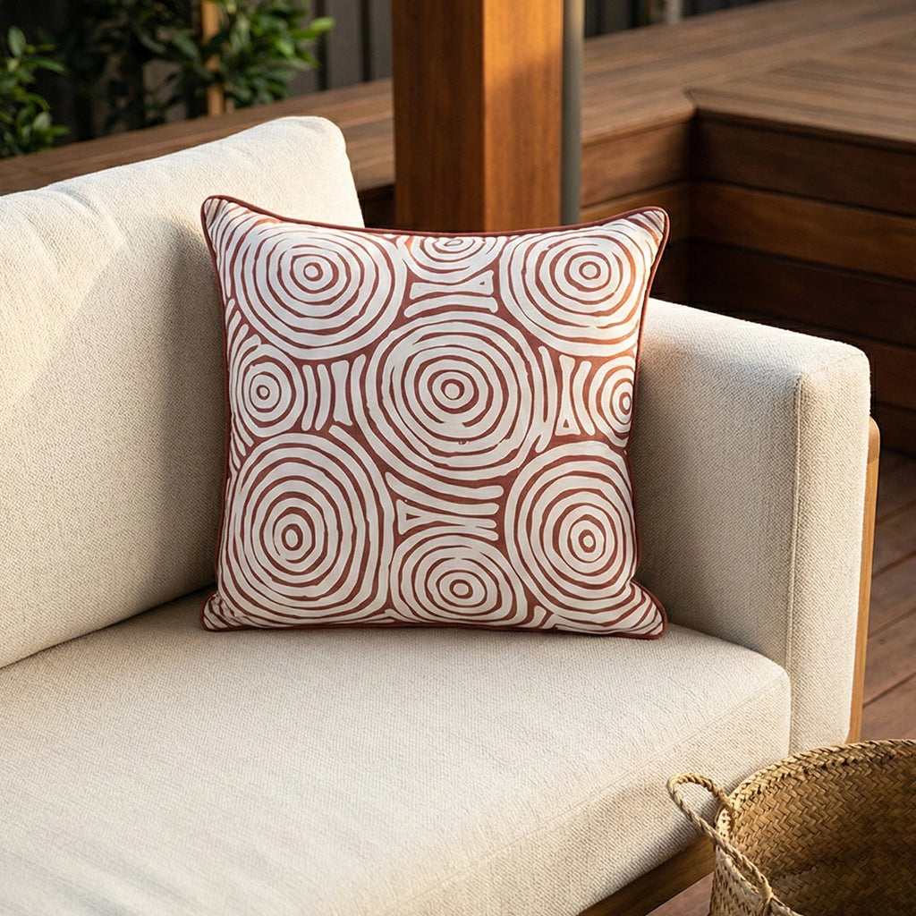 Mojo 45cm Warlu Terracotta Circles Cushion Cover with Pipe