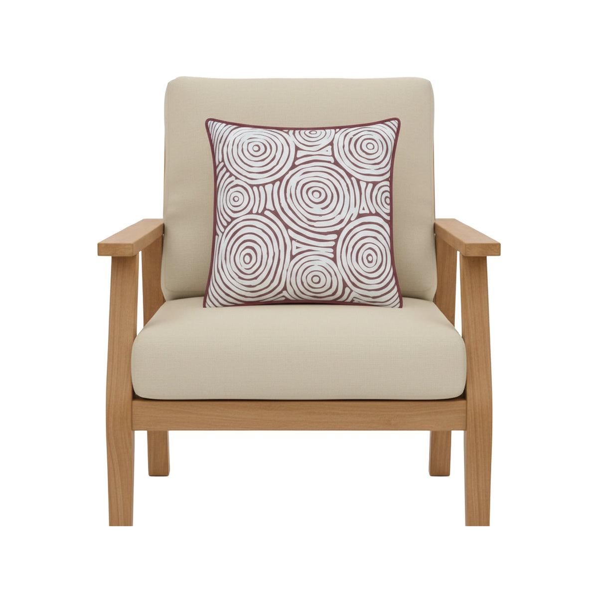 Mojo MJOC0389 45cm Warlu Terracotta Circles Cushion Cover with Pipe – Indigenous-inspired terracotta circles piped outdoor cushion cover