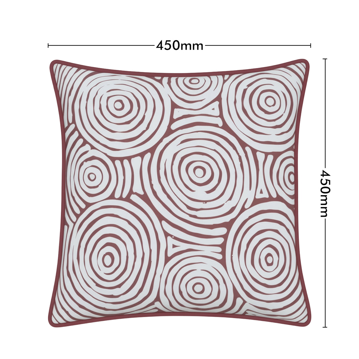 Mojo MJOC0389 45cm Warlu Terracotta Circles Cushion Cover with Pipe – Indigenous-inspired terracotta circles piped outdoor cushion cover