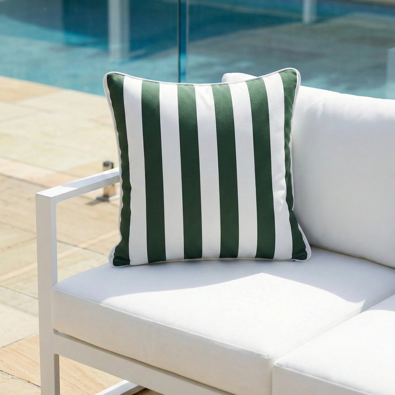 Mojo 60cm Cabana Stripe Green Cushion Cover with Pipe