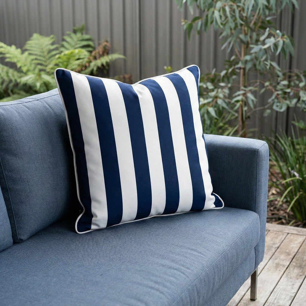 Mojo 60cm Cabana Stripe Navy Cushion Cover with Pipe