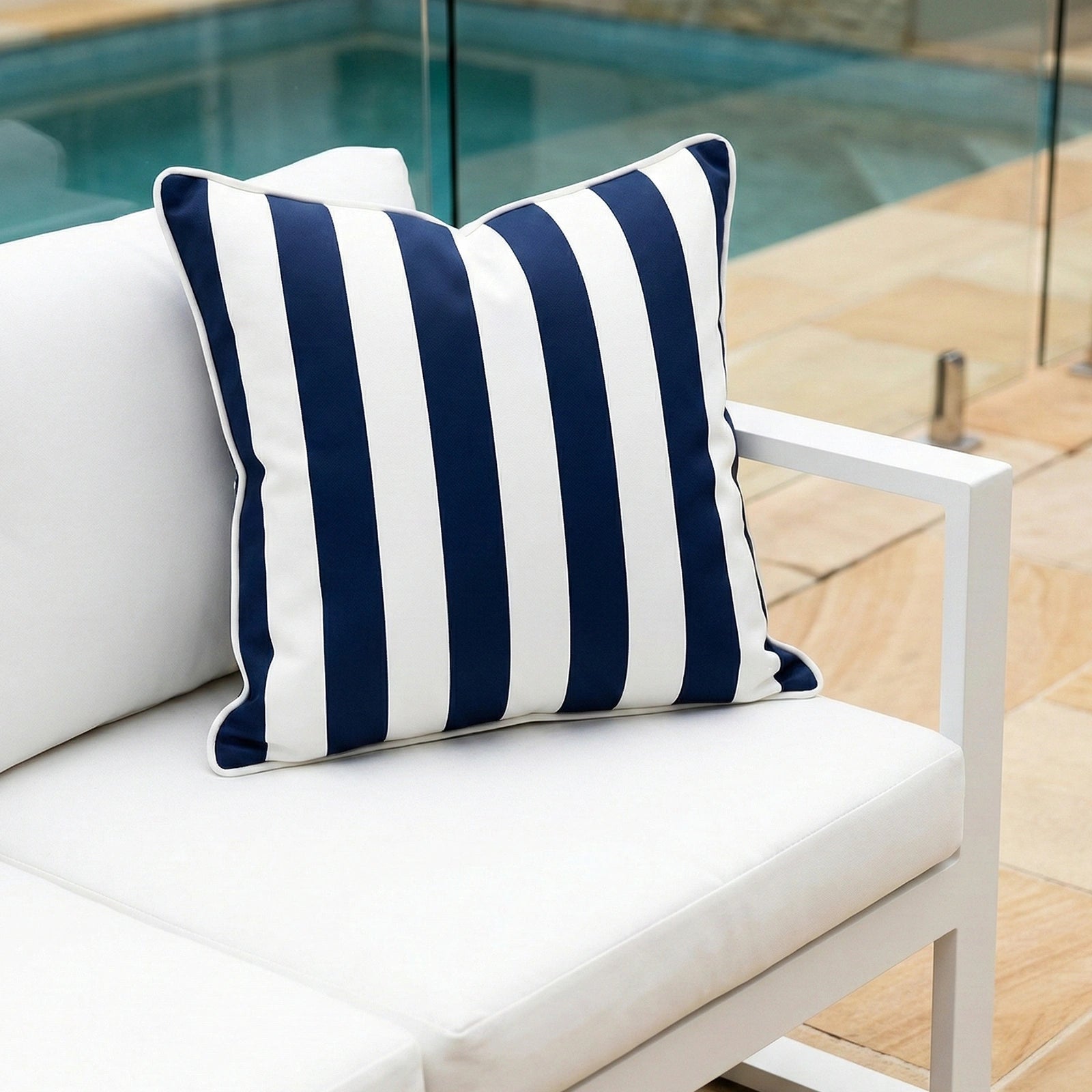 Mojo 60cm Cabana Stripe Navy Cushion Cover with Pipe