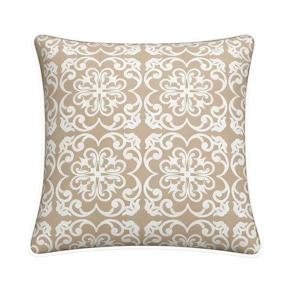 Mojo MJOC0357 60cm Moroccan Beige Cushion Cover with Pipe – large piped beige Moroccan print outdoor cushion cover