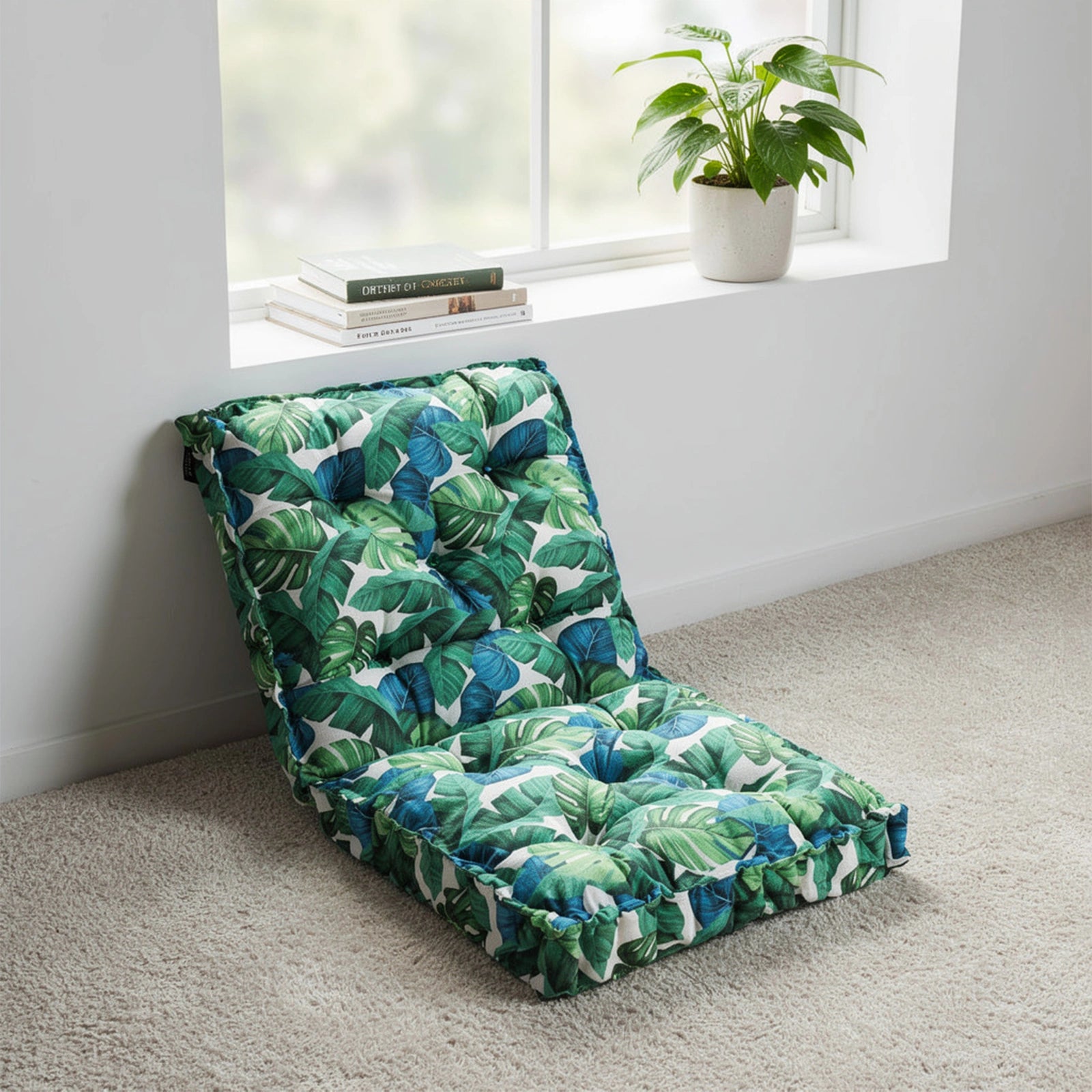 Mojo MJOC0219 Leaf Multi Outdoor Floor Cushion – multicolour tropical leaf waterproof floor cushion for outdoor seating areas