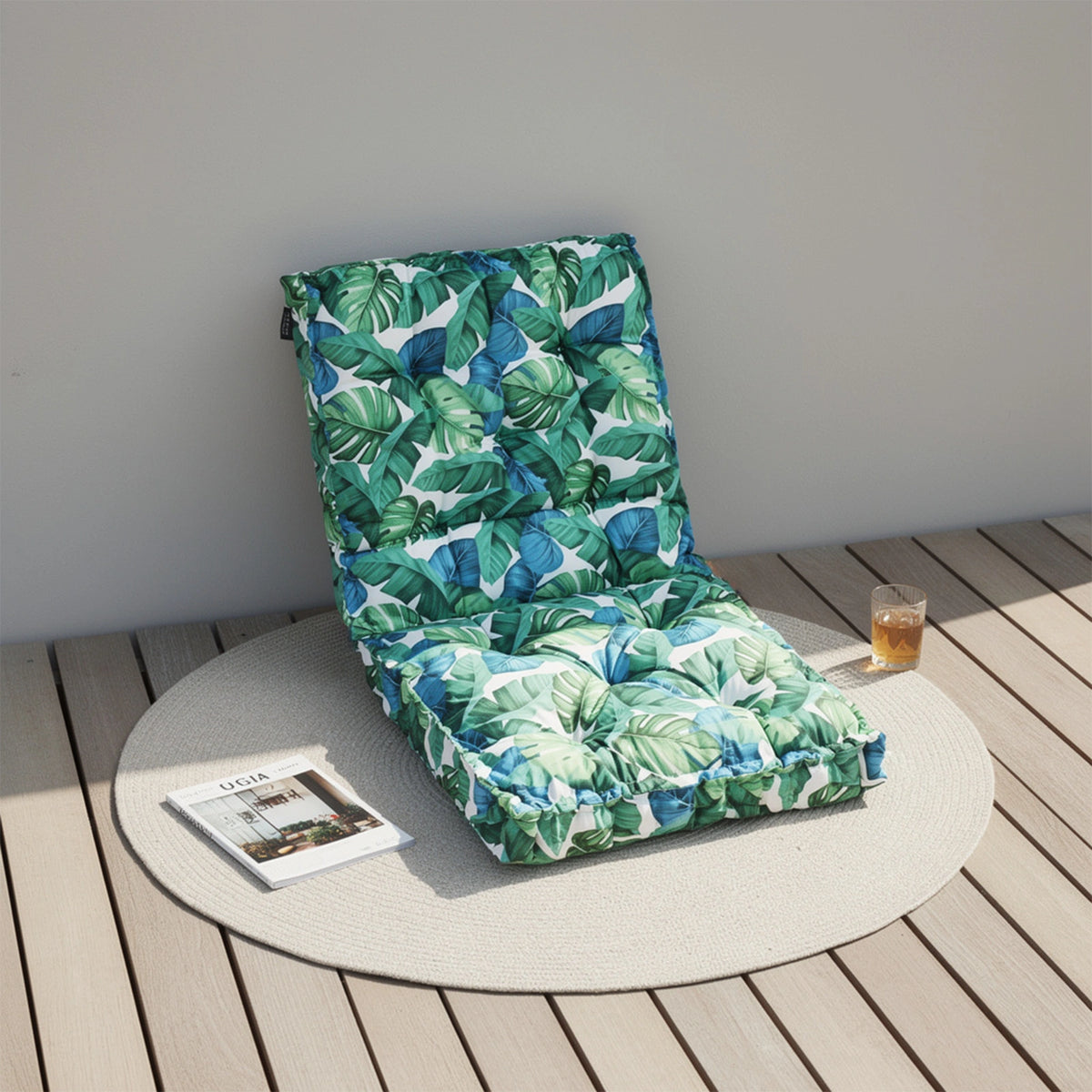 Mojo MJOC0219 Leaf Multi Outdoor Floor Cushion – multicolour tropical leaf waterproof floor cushion for outdoor seating areas