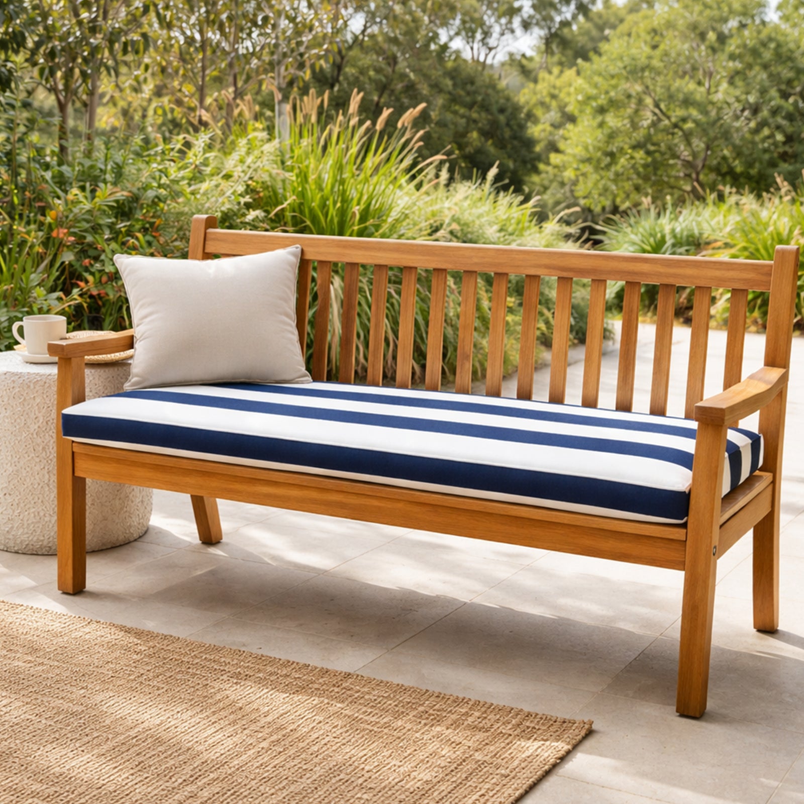 Mojo 116cm Blue & White Cabana Stripe Navy Outdoor Bench Cushion
