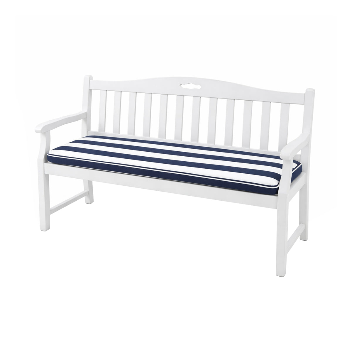 Mojo MJOC0406 Cabana Stripe Navy Outdoor Bench Cushion – weather-resistant navy stripe cushion for outdoor benches and settees