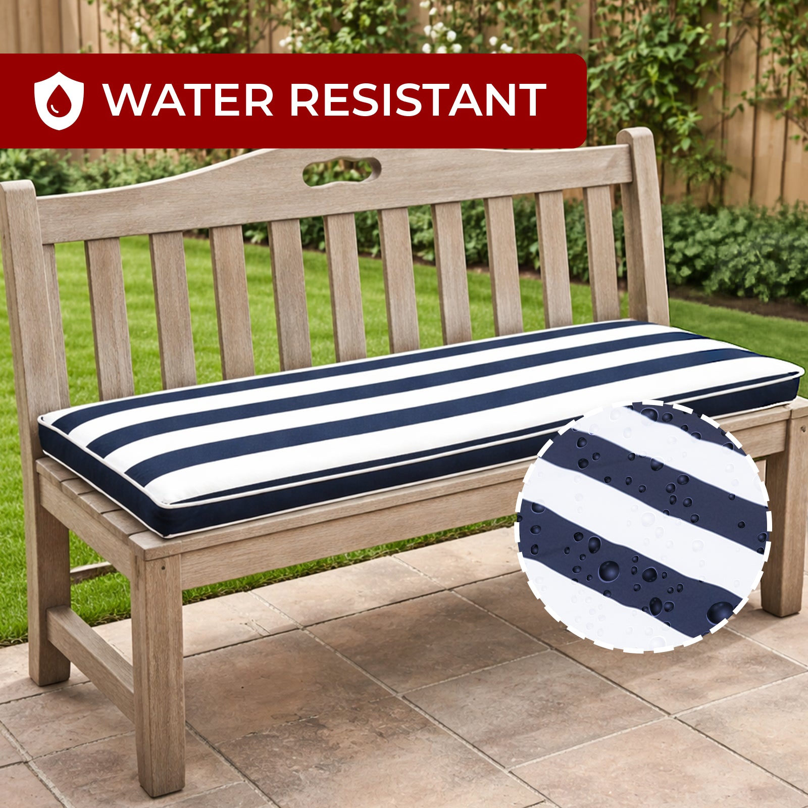 Mojo 116cm Blue & White Cabana Stripe Navy Outdoor Bench Cushion